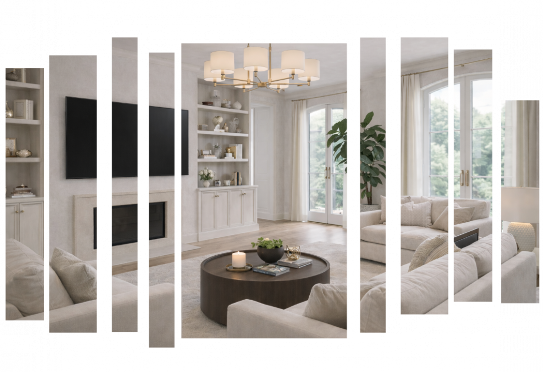 family room with warm and neutral design